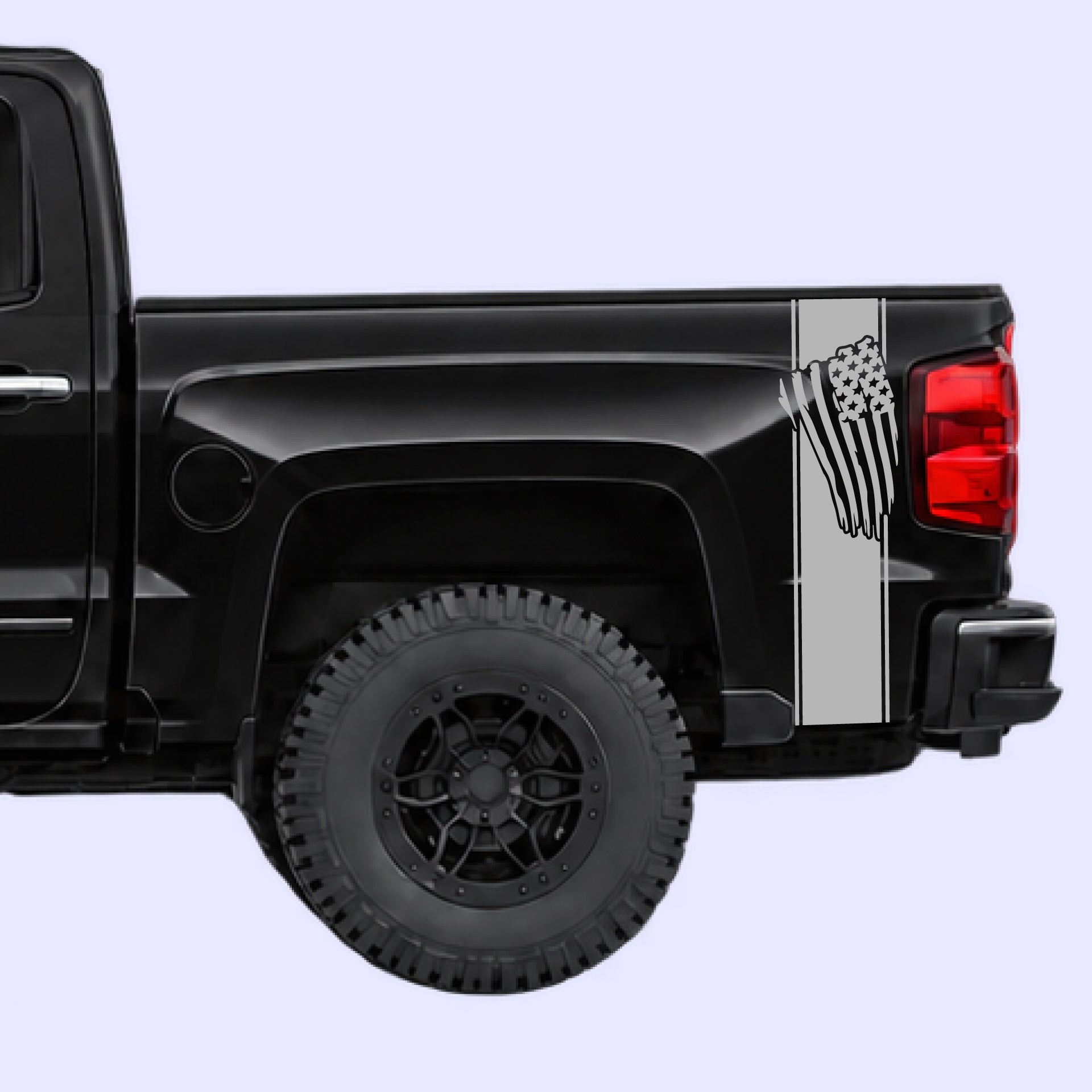 2014-2019 Chevrolet Silverado USA Flag Bed Decals Vinyl Graphics Kit Gray