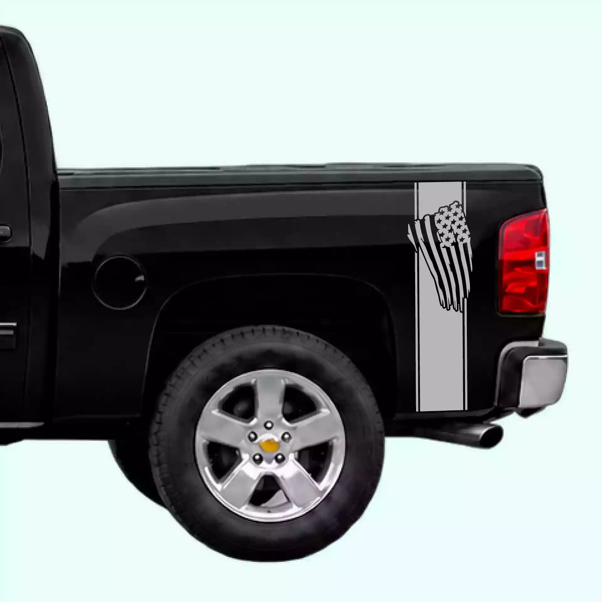 2007-2013 Chevrolet Silverado USA Flag Bed Decals Vinyl Graphics Kit Gray