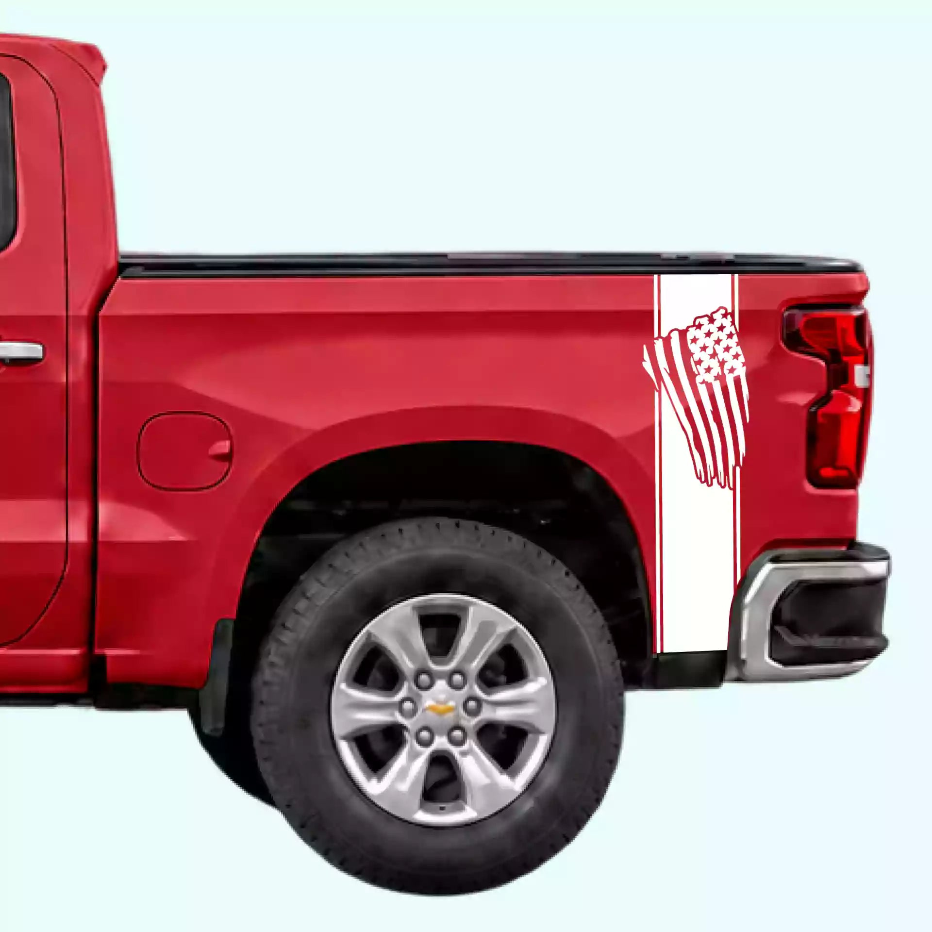 2019-present Chevrolet Silverado USA Flag Bed Decals Vinyl Graphics Kit White