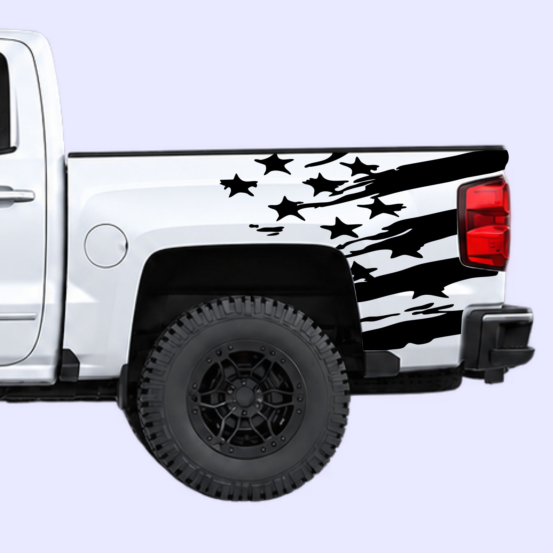 2014-2019 Chevrolet Silverado USA Flag Shred Bed Decals Vinyl Graphics Kit Black
