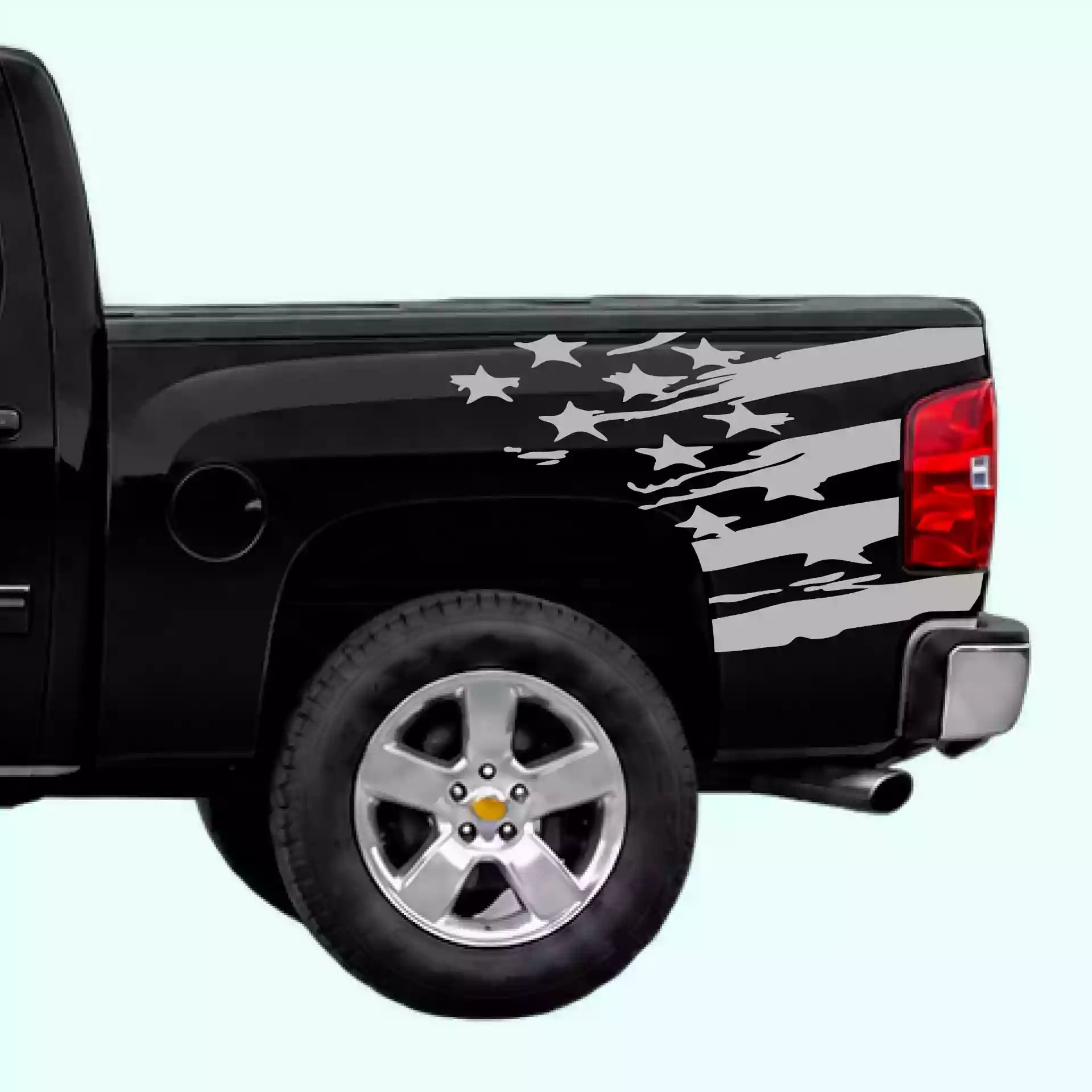 2007-2013 Chevrolet Silverado USA Flag Shred Bed Decals Vinyl Graphics Kit Gray