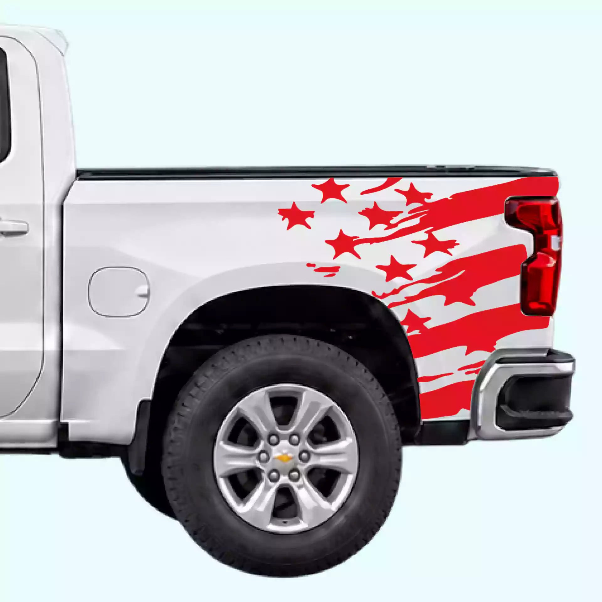 2019-present Chevrolet Silverado USA Flag Shred Bed Decals Vinyl Graphics Kit Red