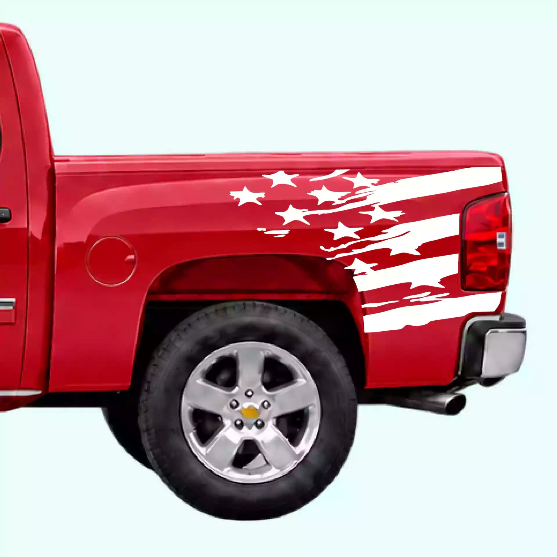 2007-2013 Chevrolet Silverado USA Flag Shred Bed Decals Vinyl Graphics Kit White