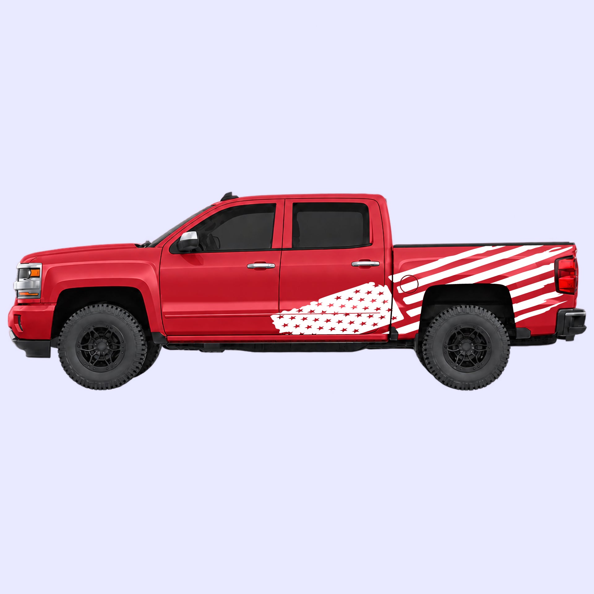 2014-2019 Chevrolet Silverado USA Flag Side Decals Vinyl Graphics Kit White