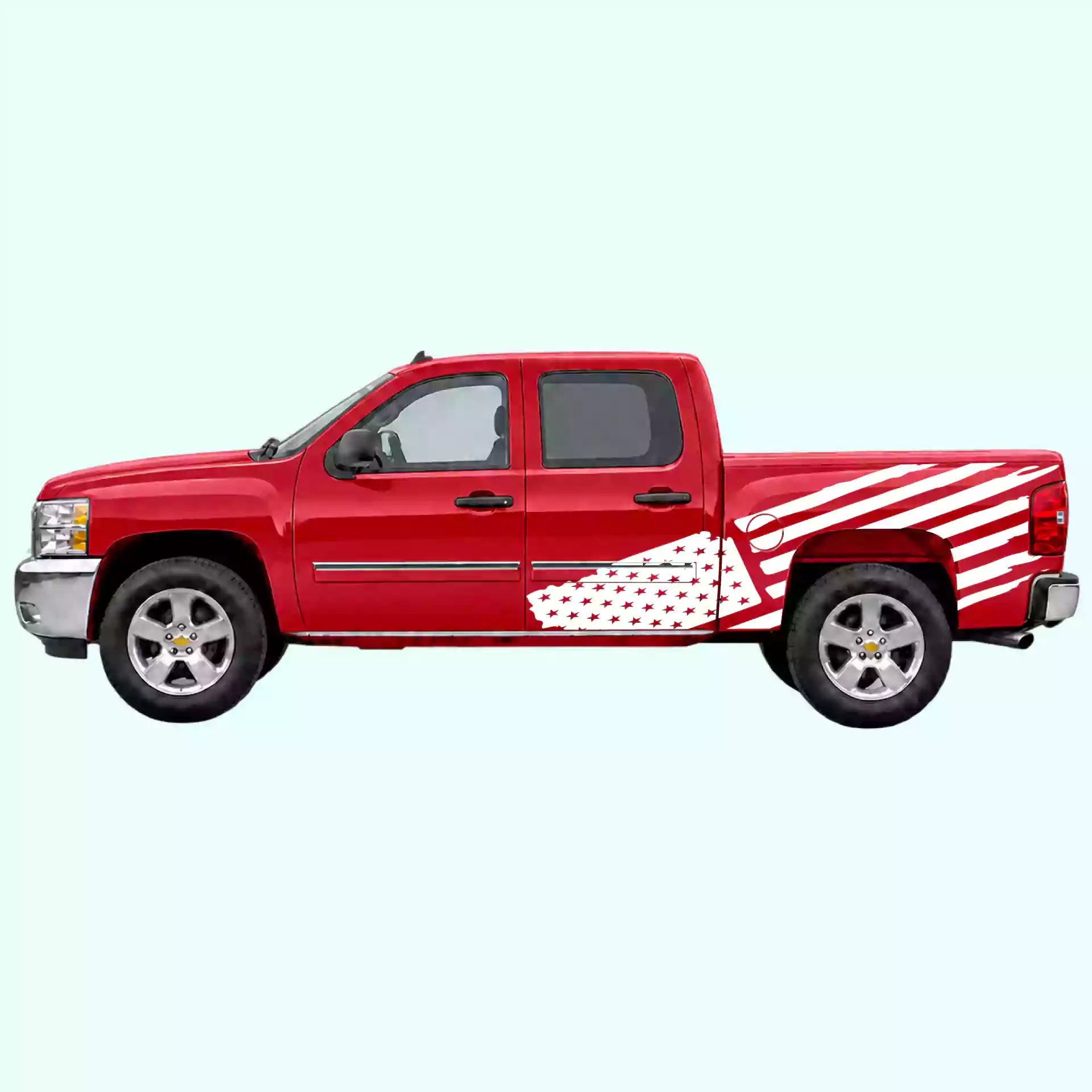 2007-2013 Chevrolet Silverado USA Flag Side Decals Vinyl Graphics Kit White