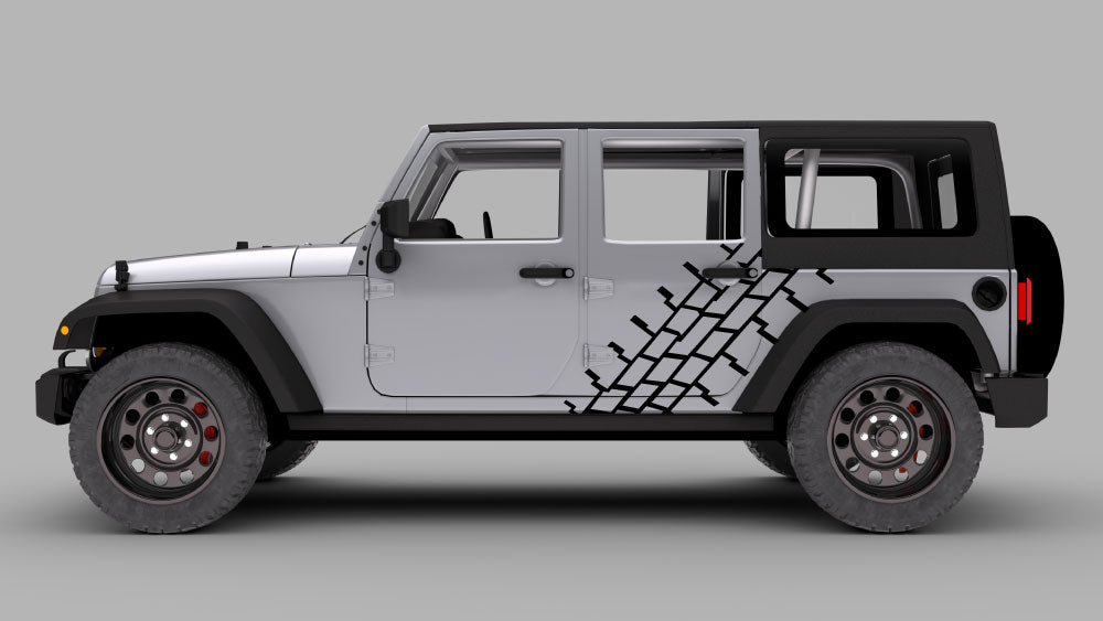 Jeep Wrangler JK Crisscross Tire Tread Quarter Panel Decal – Black (Driver Side View)