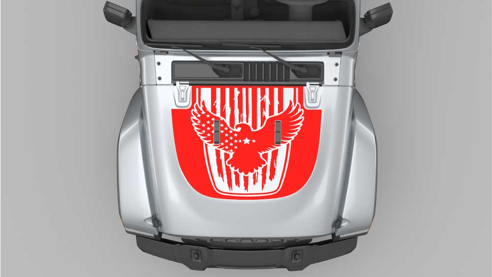 Red Eagle Patriot hood decals graphics compatible with Jeep Wrangler JL, bold patriotic hood vinyl