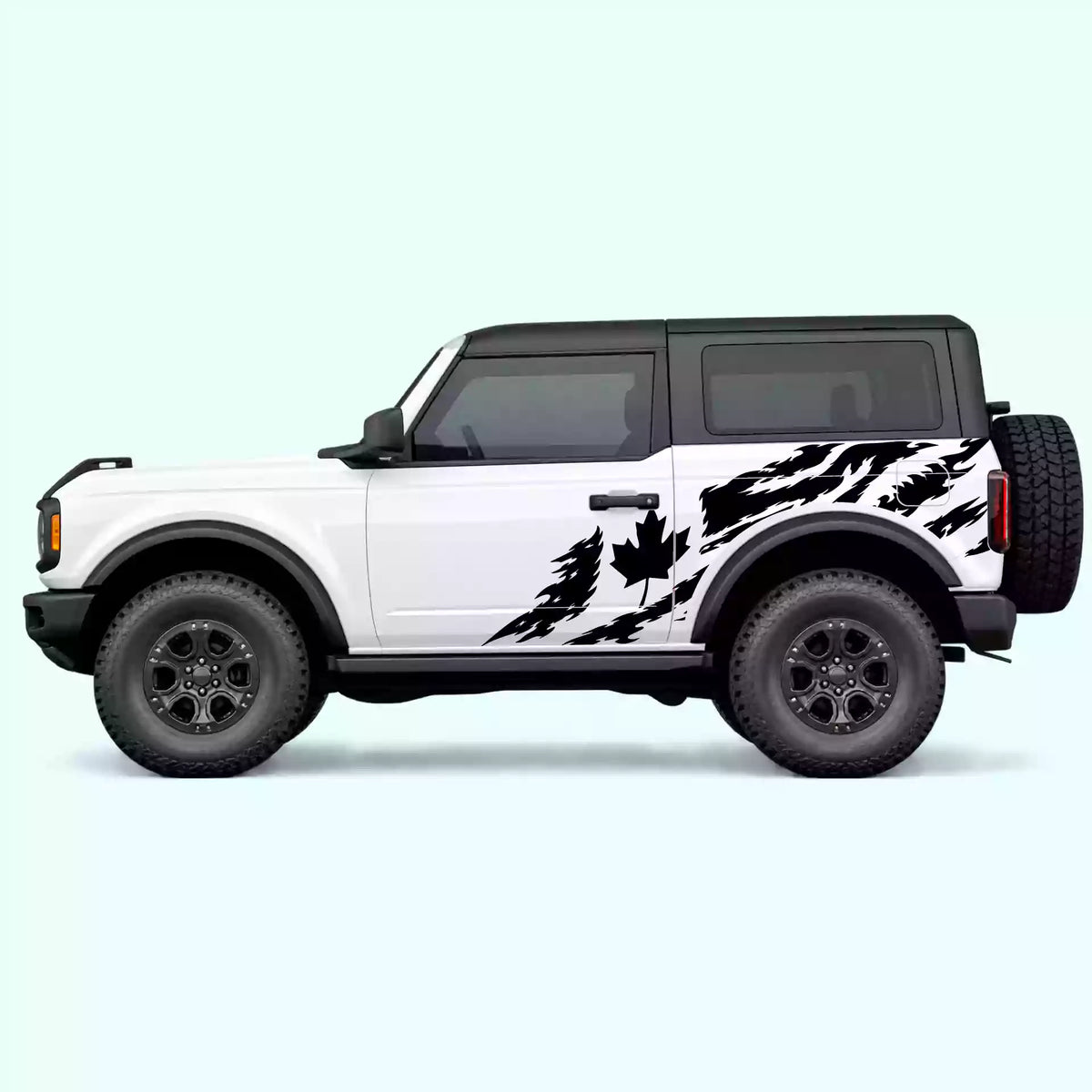 Ford Bronco 2 doors Canada Flag Side Decals Vinyl Graphics Kit Black