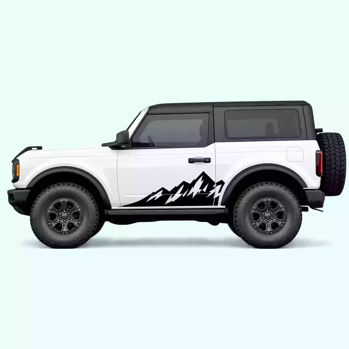 Ford Bronco 2 doors Peak Mountain Side Decals Vinyl Graphics Kit Black