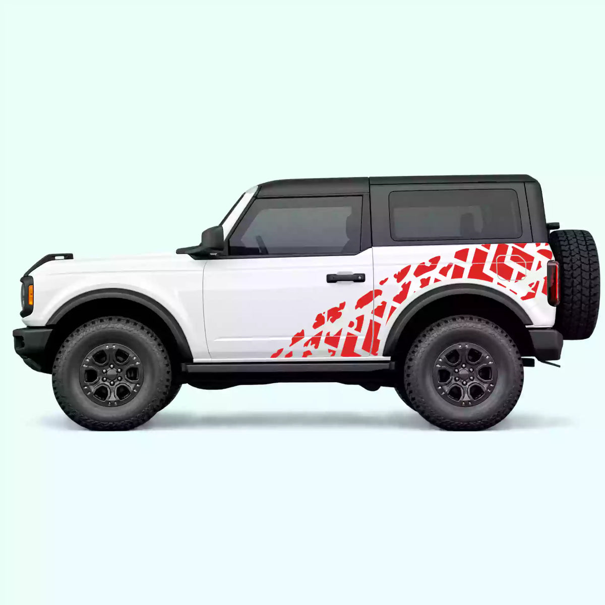 Ford Bronco 2 doors Tire Tracks Side Decals Vinyl Graphics Kit Red