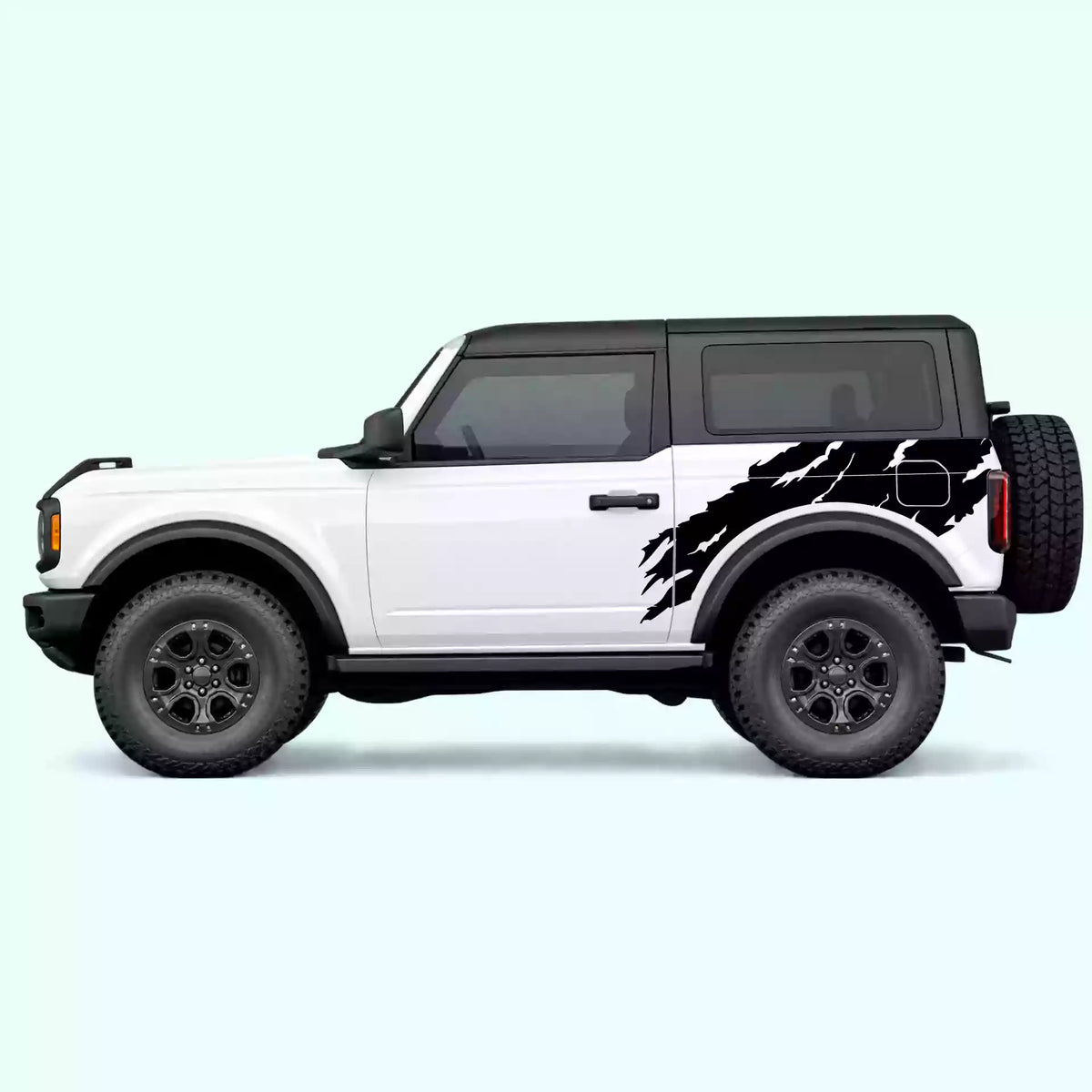 Ford Bronco 2 doors Torn Off Road Side Decals Vinyl Graphics Kit Black