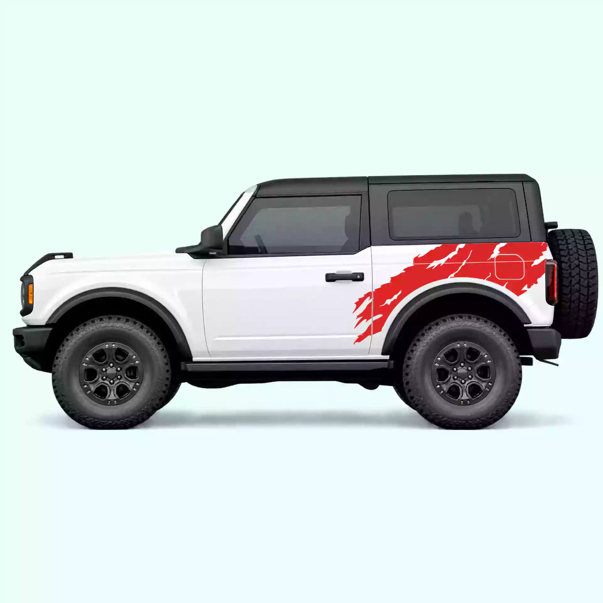 Ford Bronco 2 doors Torn Off Road Side Decals Vinyl Graphics Kit Red