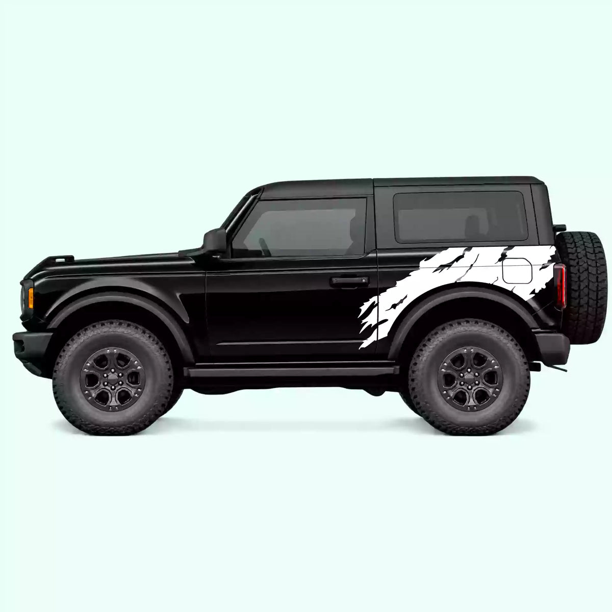 Ford Bronco 2 doors Torn Off Road Side Decals Vinyl Graphics Kit White