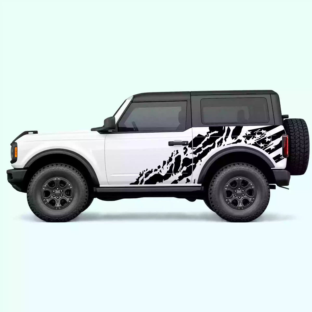 Ford Bronco 2 doors US Flag Shred Side Decals Vinyl Graphics Kit Black