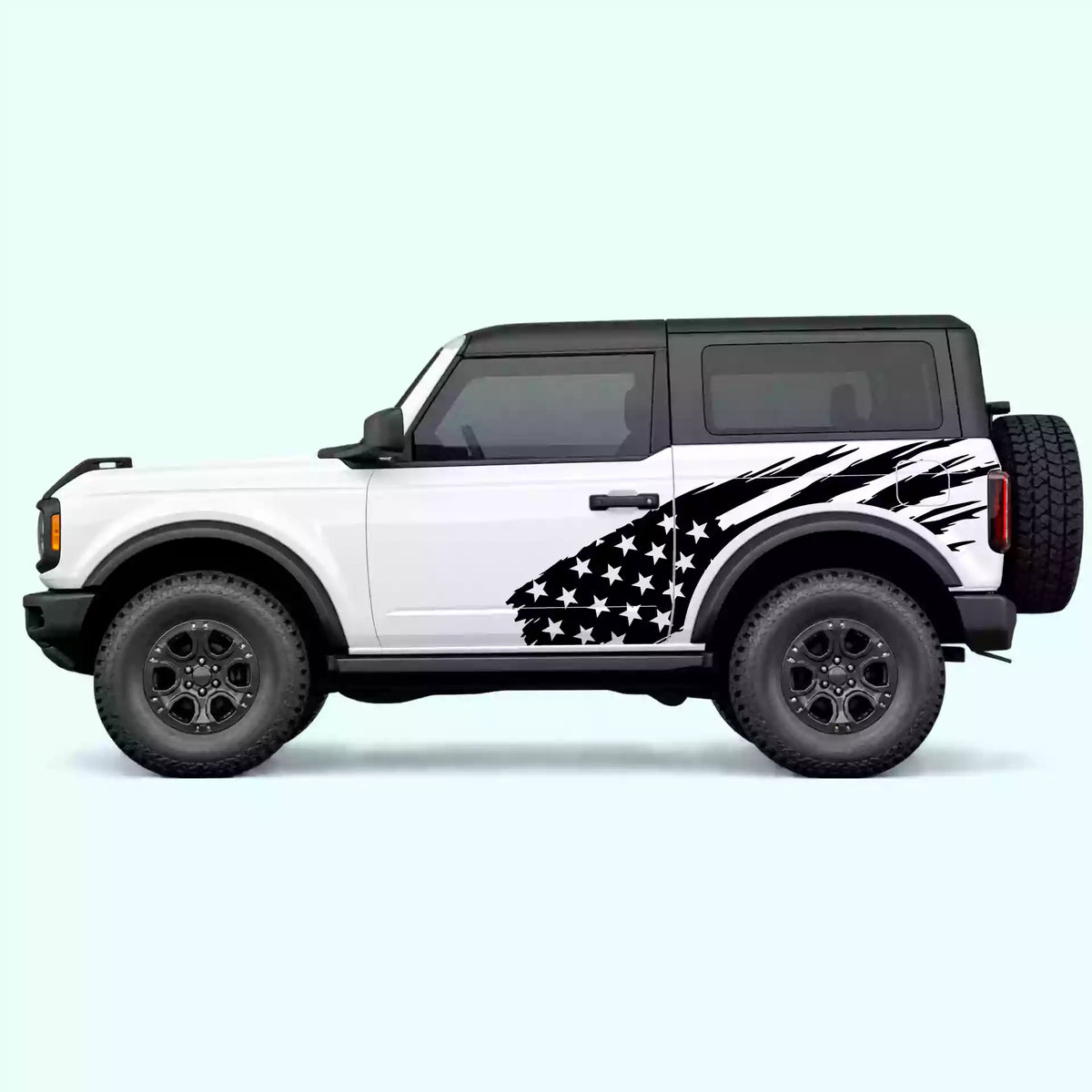 Ford Bronco 2 doors US Flag Side Decals Vinyl Graphics Kit Black