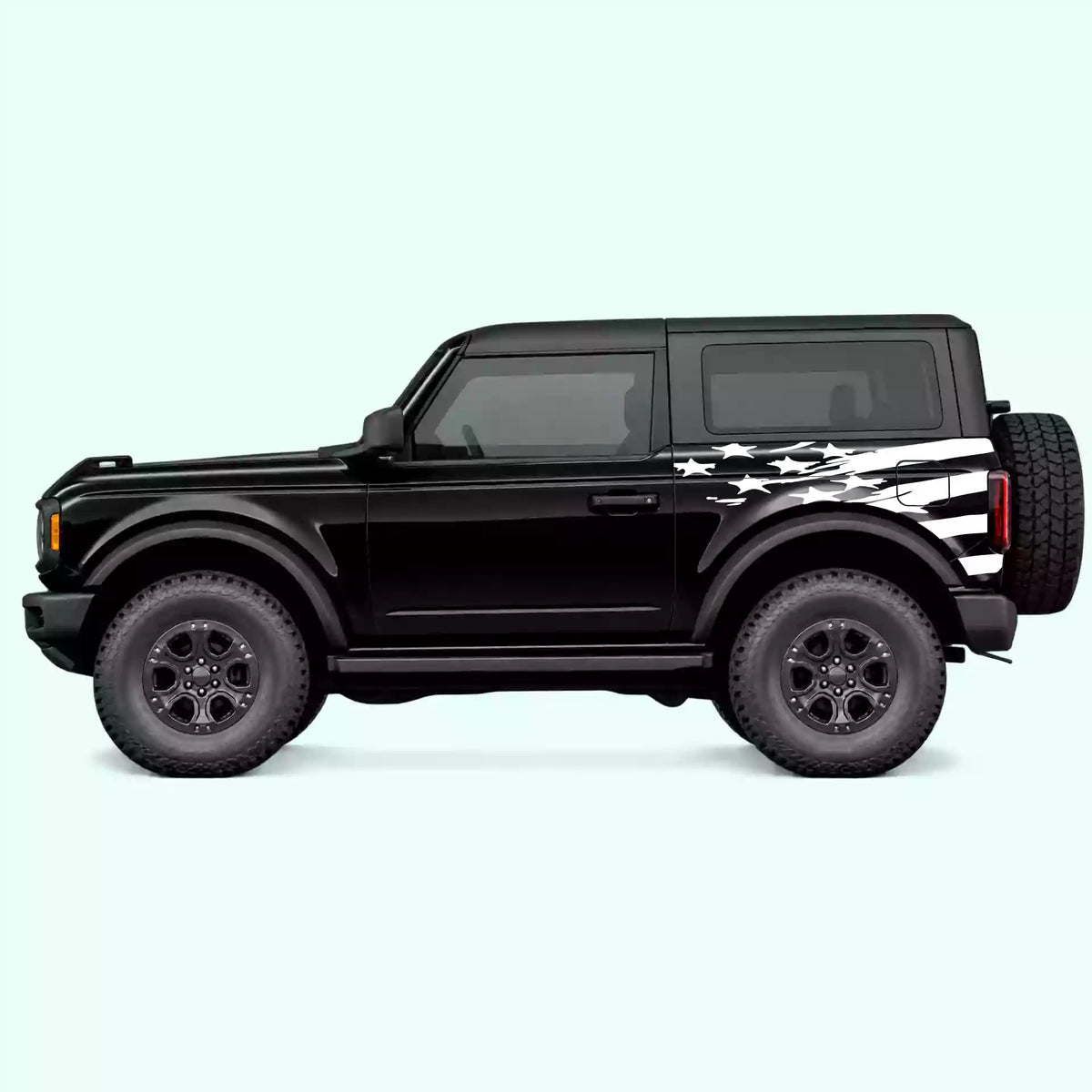 Ford Bronco 2 doors USA Flag Shred Side Decals Vinyl Graphics Kit White