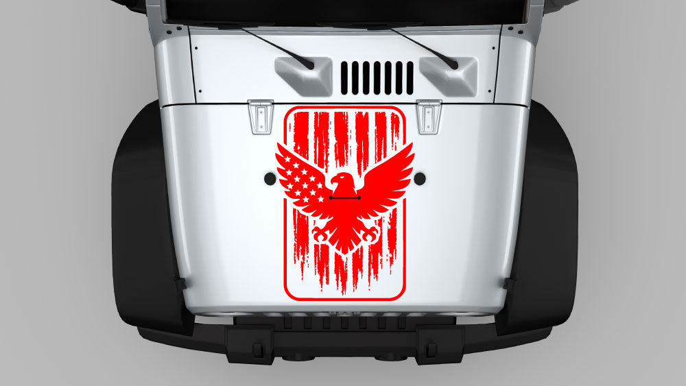 Red freedom eagle shield hood decal vinyl graphic on Jeep Wrangler JK