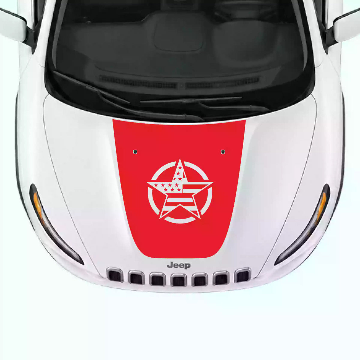 2014-2018 Jeep Cherokee Army Star Hood Decal Vinyl Graphics Kit Red