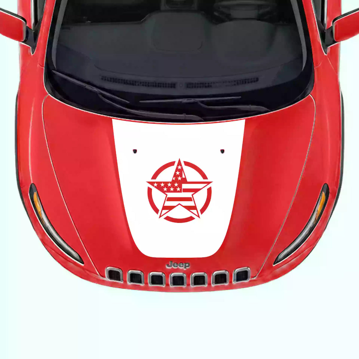 2014-2018 Jeep Cherokee Army Star Hood Decal Vinyl Graphics Kit White