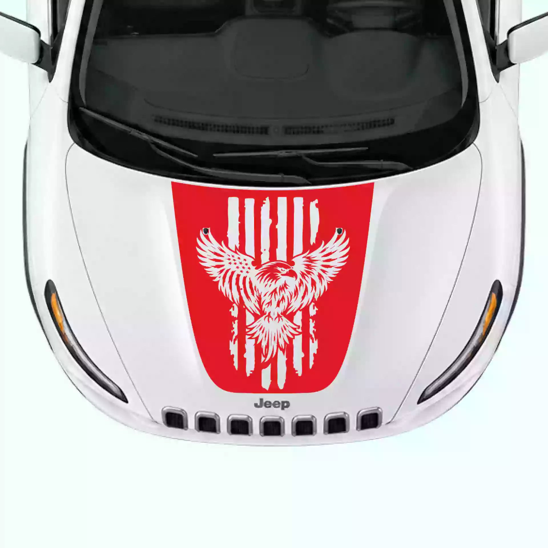 2014-2018 Jeep Cherokee Eagle USA Flag Hood Decals Vinyl Graphics Kit Red