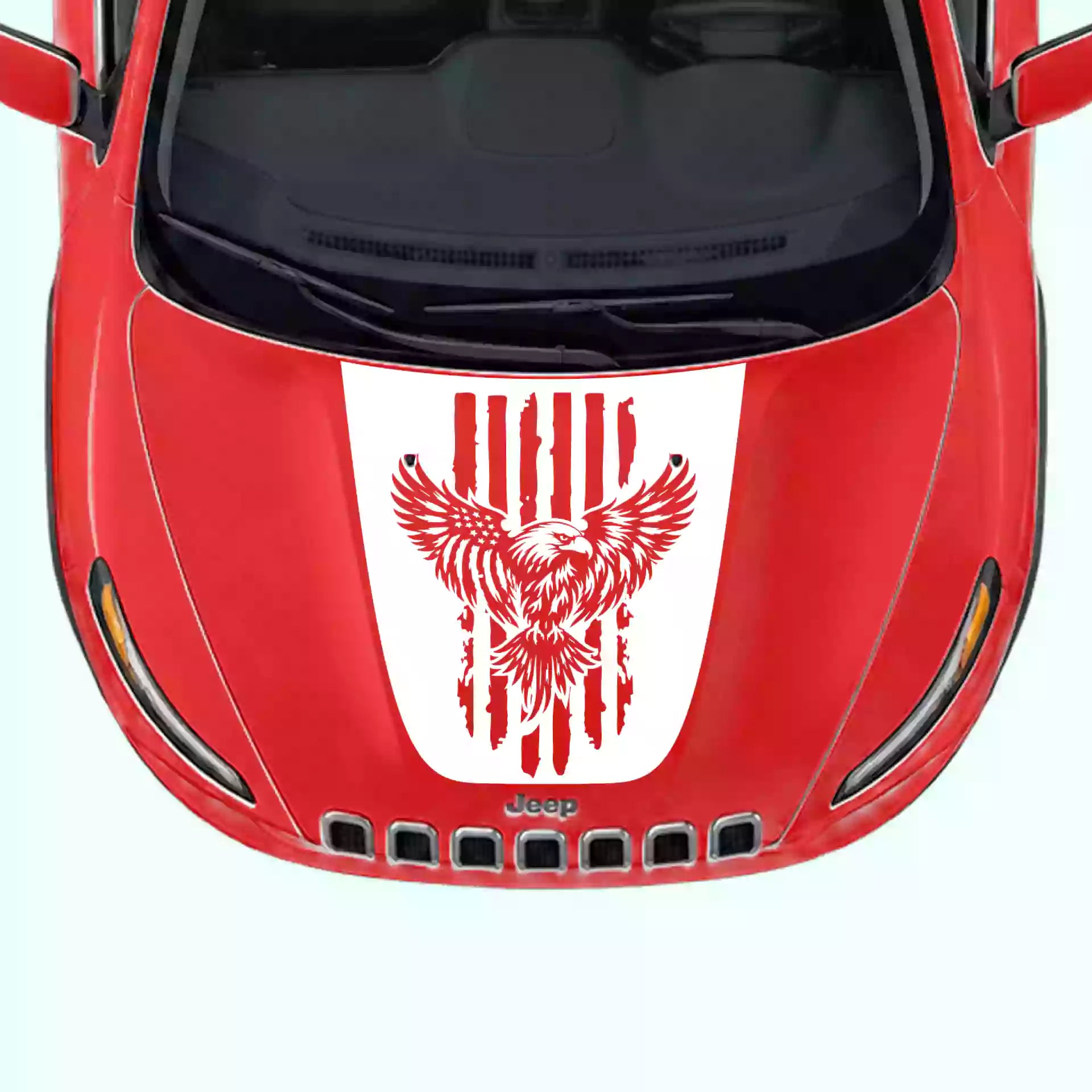 2014-2018 Jeep Cherokee Eagle USA Flag Hood Decals Vinyl Graphics Kit White