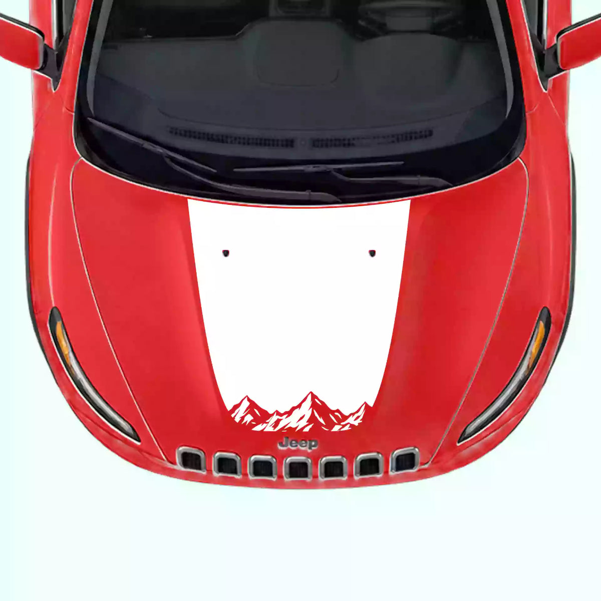 2014-2018 Jeep Cherokee Peak Mountain Hood Decals Vinyl Graphics Kit White
