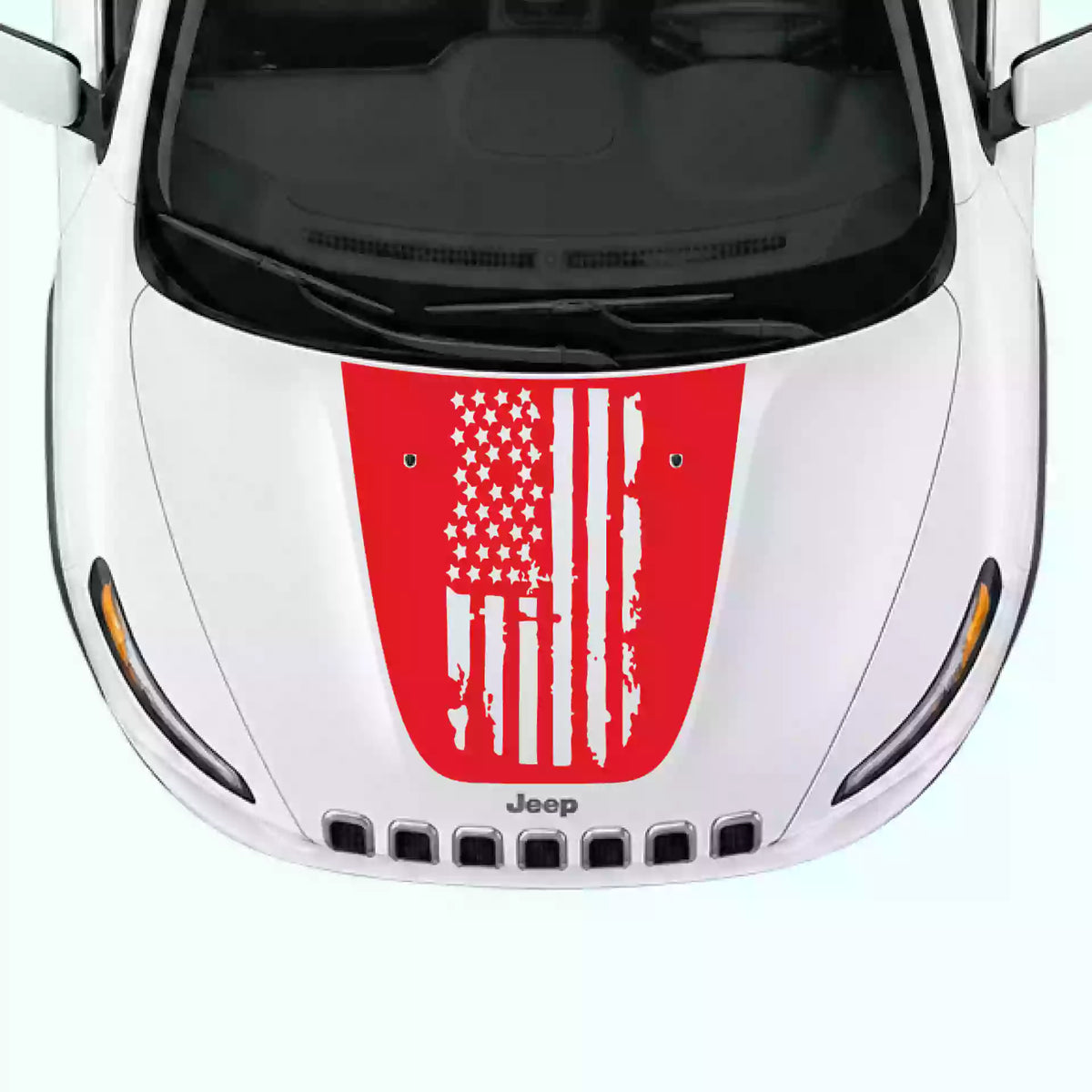 2014-2018 Jeep Cherokee Shred American Flag Hood Decals Vinyl Graphics Kit Red