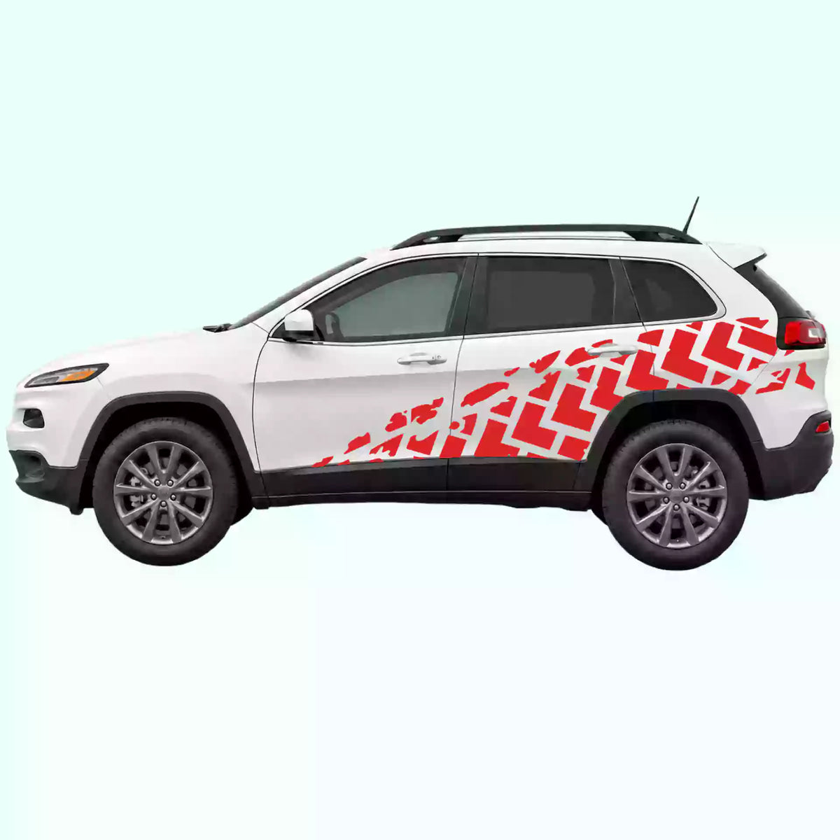 2014-2023 Jeep Cherokee Tire Tracks Side Decal Decals Vinyl Graphics Kit Red
