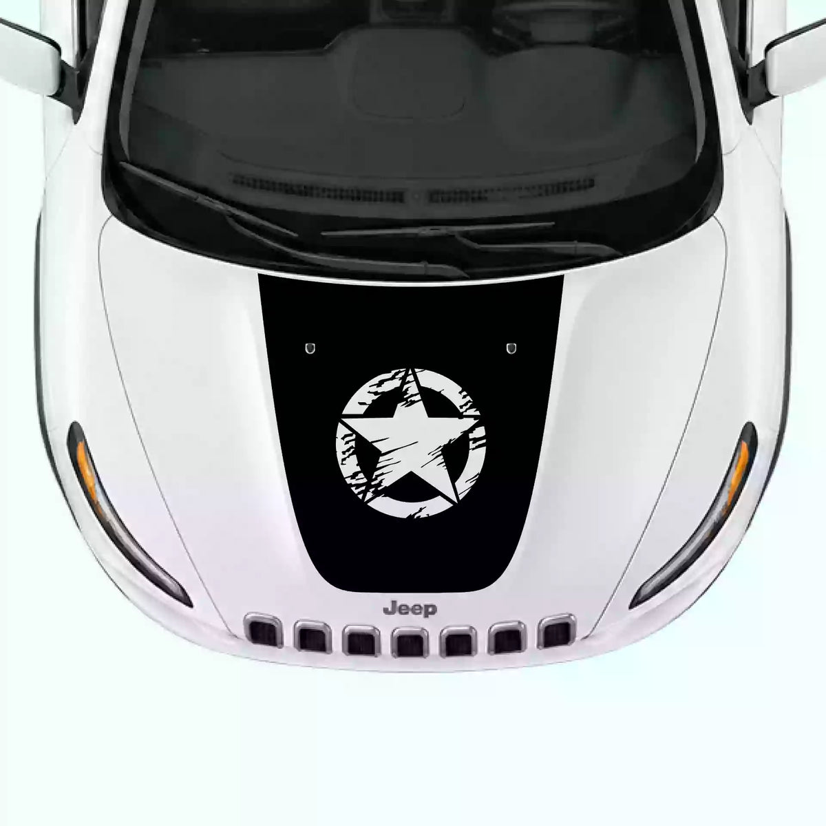 2014-2018 Jeep Cherokee Torn Star Hood Decal Vinyl Graphics Kit Black