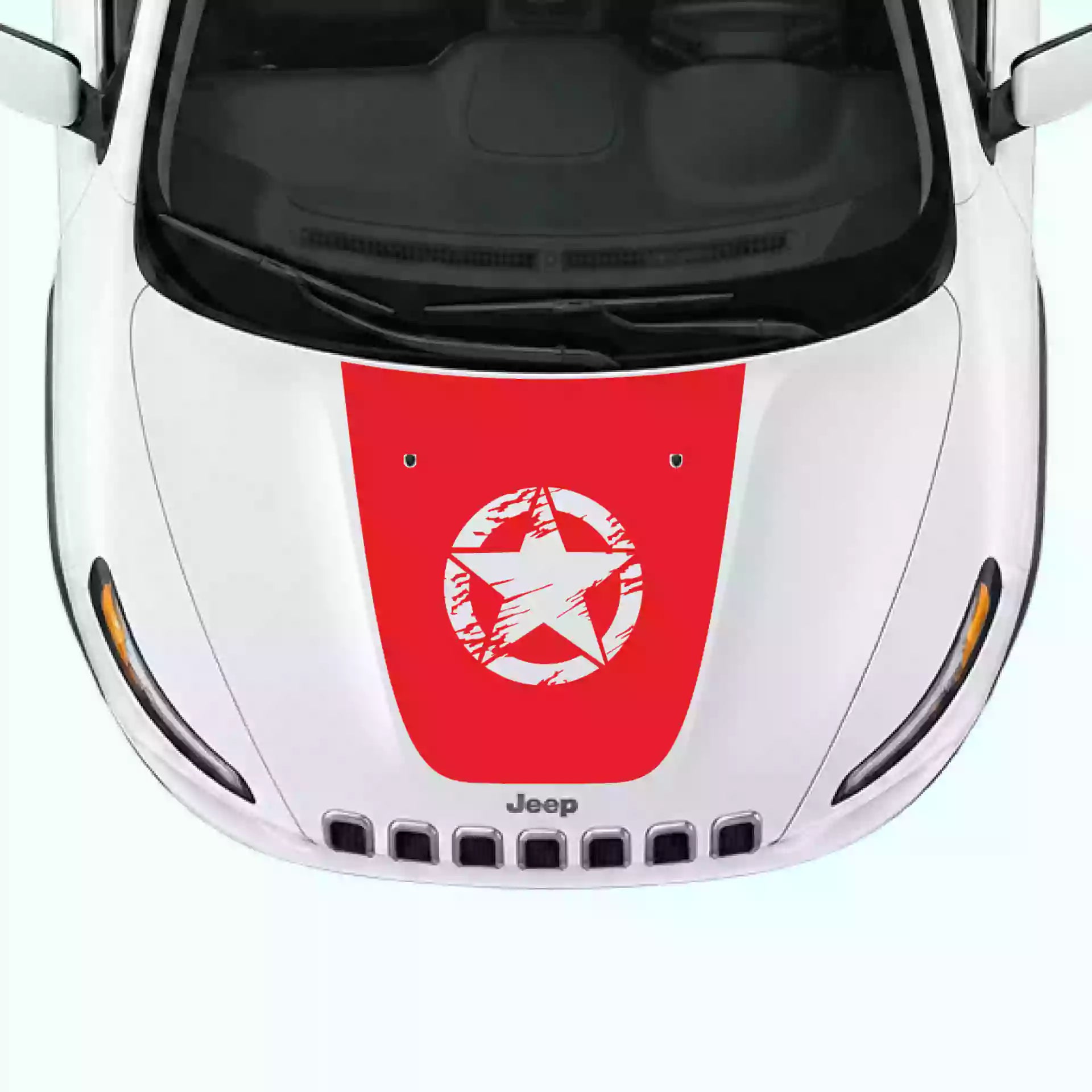 2014-2018 Jeep Cherokee Torn Star Hood Decal Vinyl Graphics Kit Red