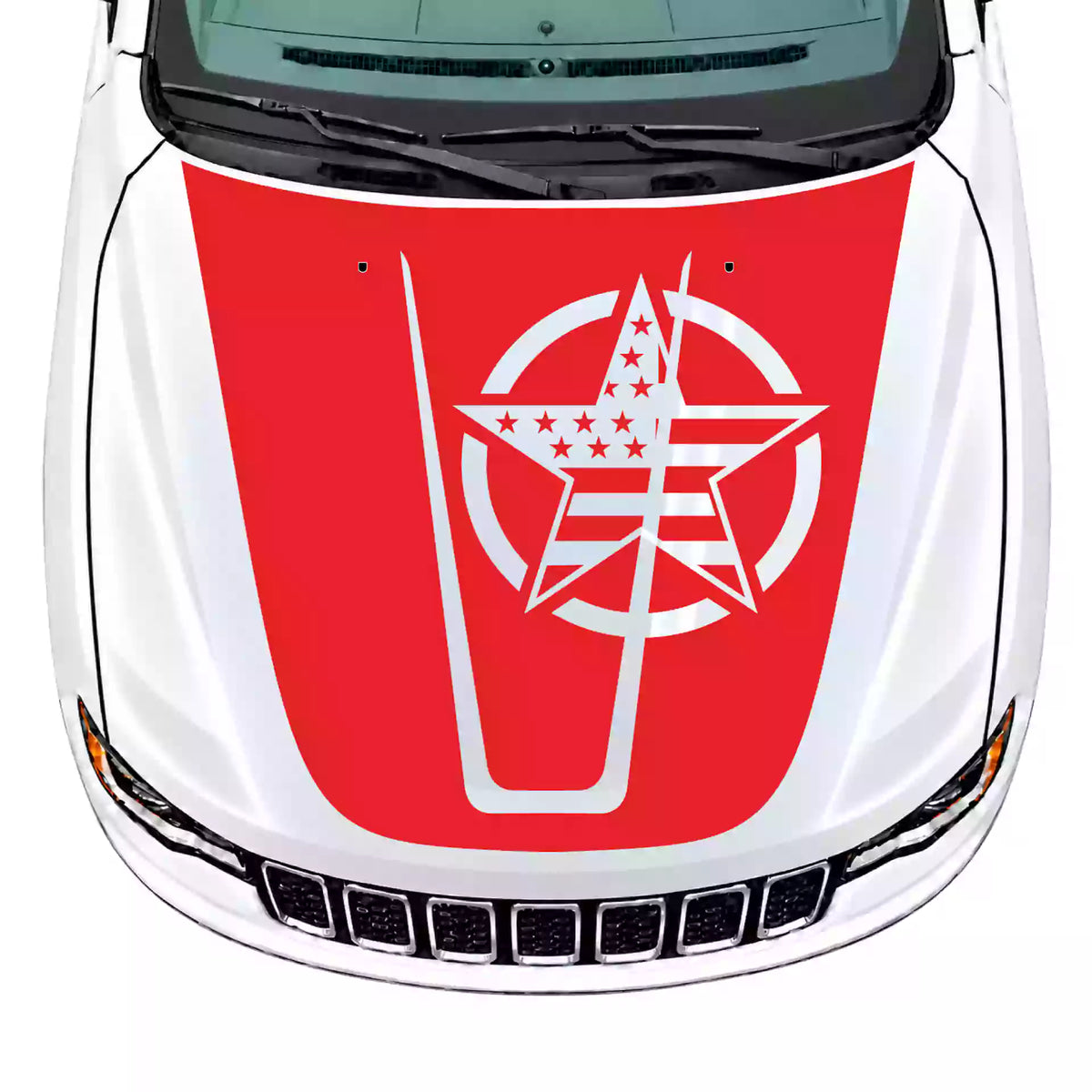 2014-2022 Jeep Grand Cherokee Army Star Hood Decal Vinyl Graphics Kit Red