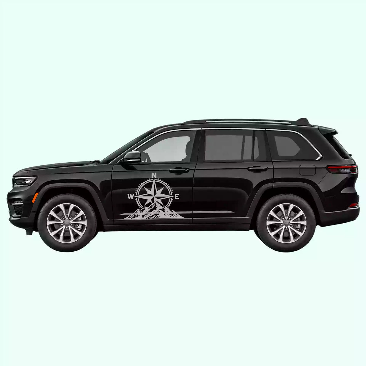 Jeep Grand Cherokee Compass Mountains Side Decals Vinyl Graphics Kit gray
