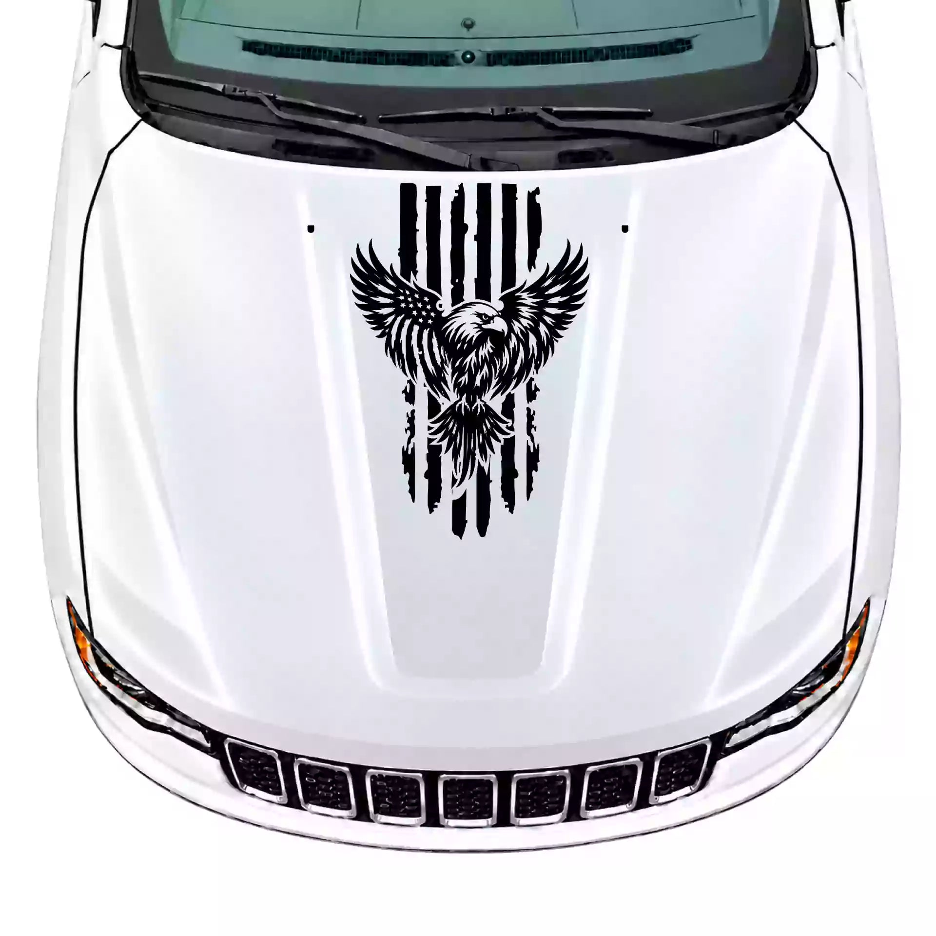 2014-2022 Jeep Grand Cherokee Eagle USA Flag Hood Decals Vinyl Graphics Kit Black