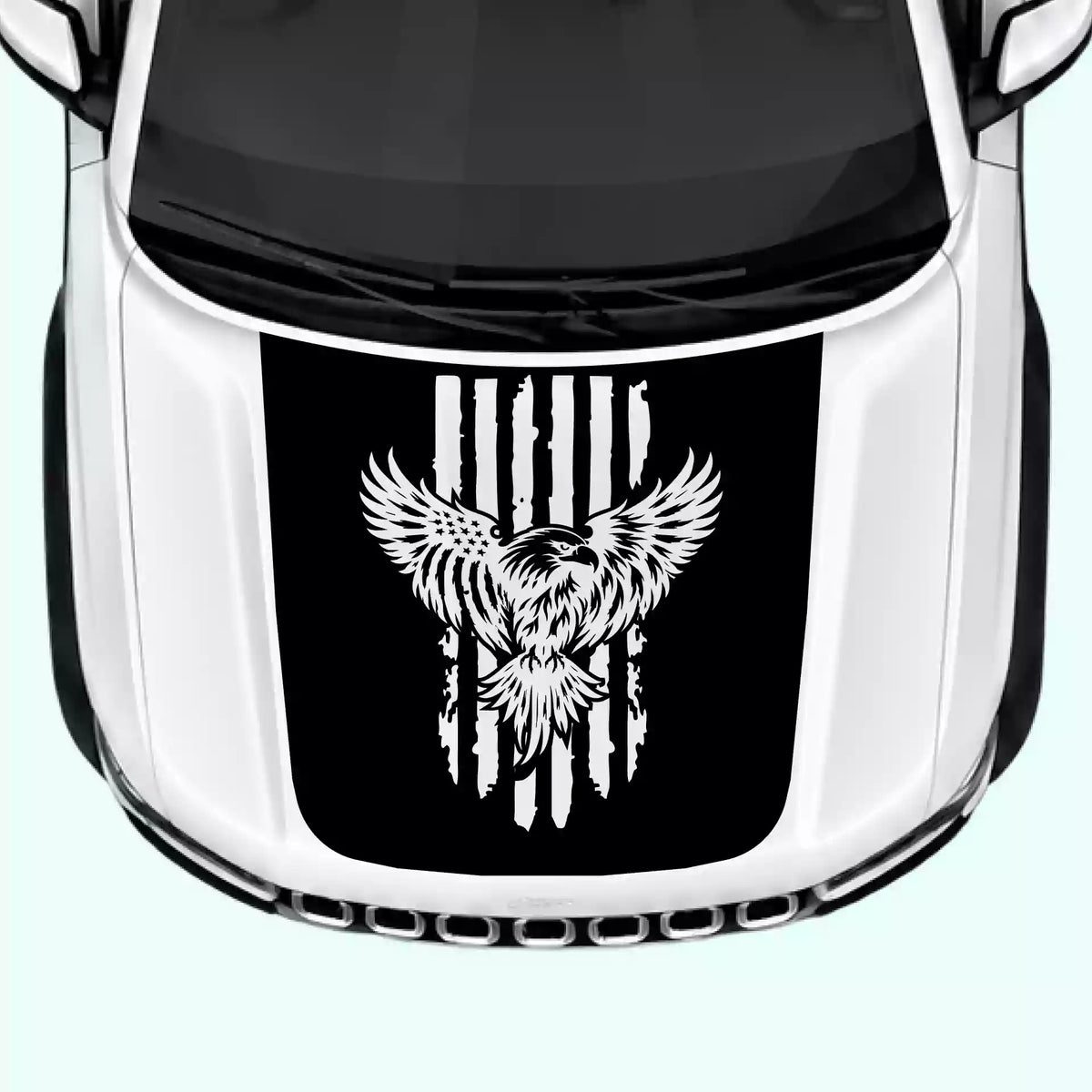 2022-present Jeep Grand Cherokee Eagle USA Flag Hood Decals Vinyl Graphics Kit Black