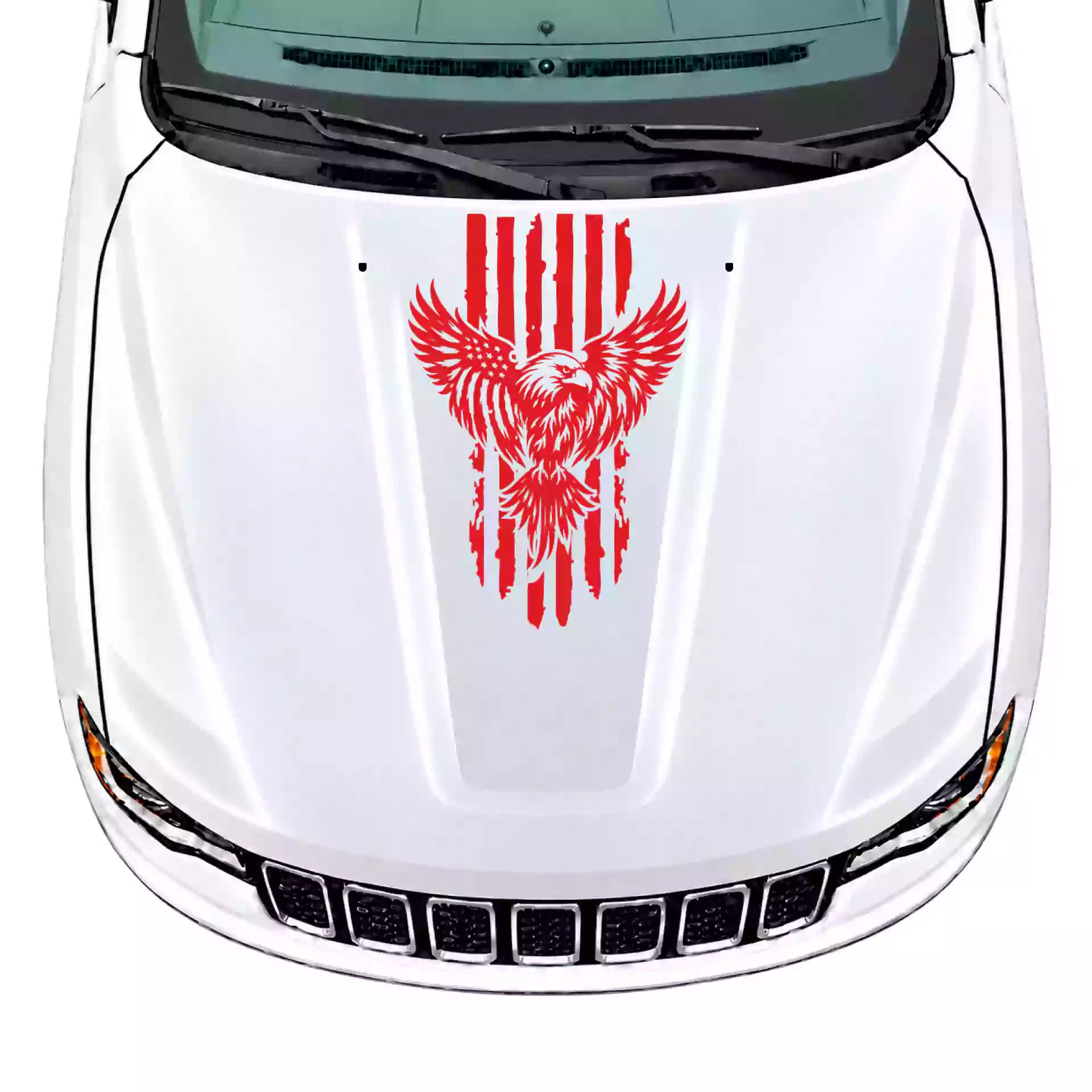 2014-2022 Jeep Grand Cherokee Eagle USA Flag Hood Decals Vinyl Graphics Kit Red