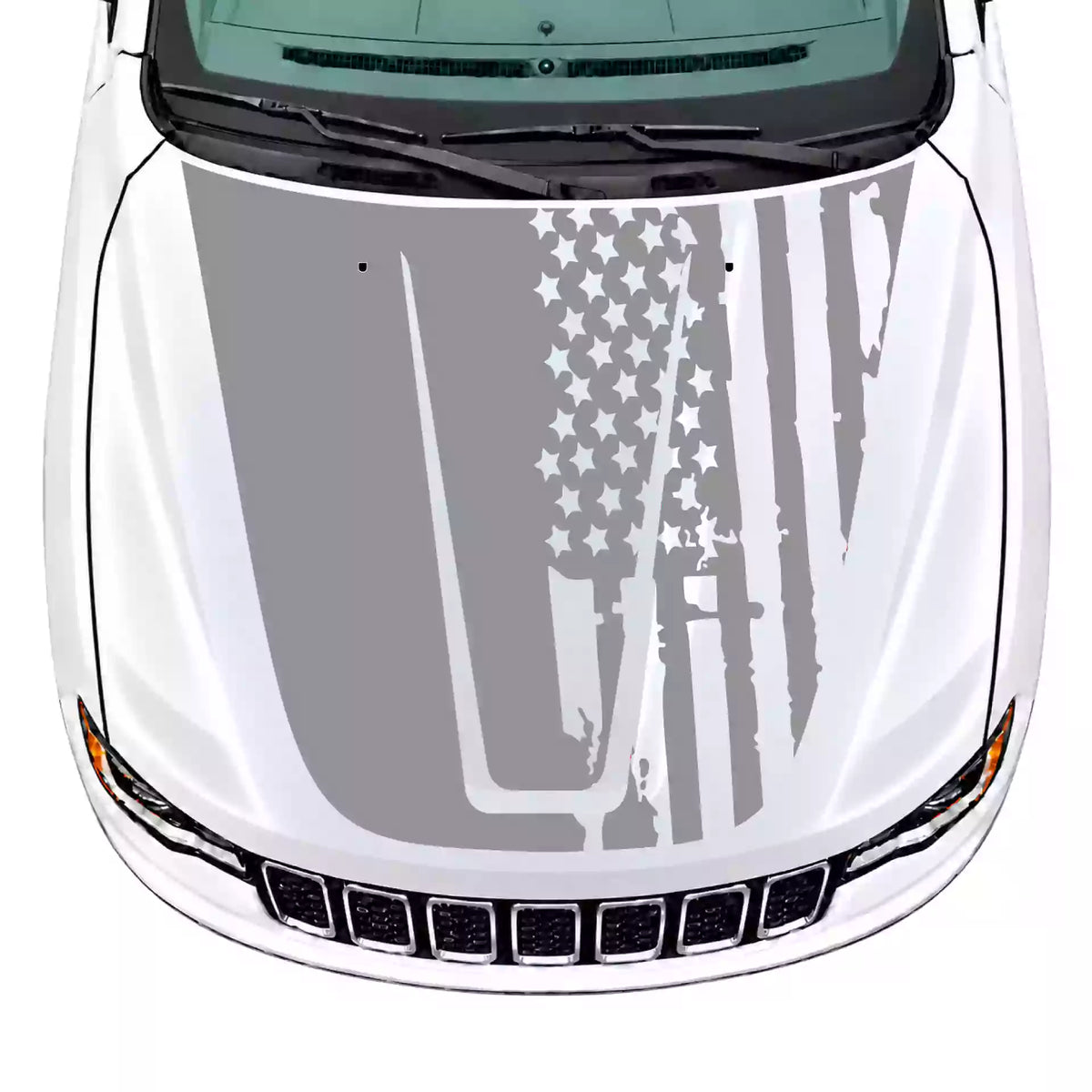 2014-2022 Jeep Grand Cherokee Shred American Flag Hood Decals Vinyl Graphics Kit Gray