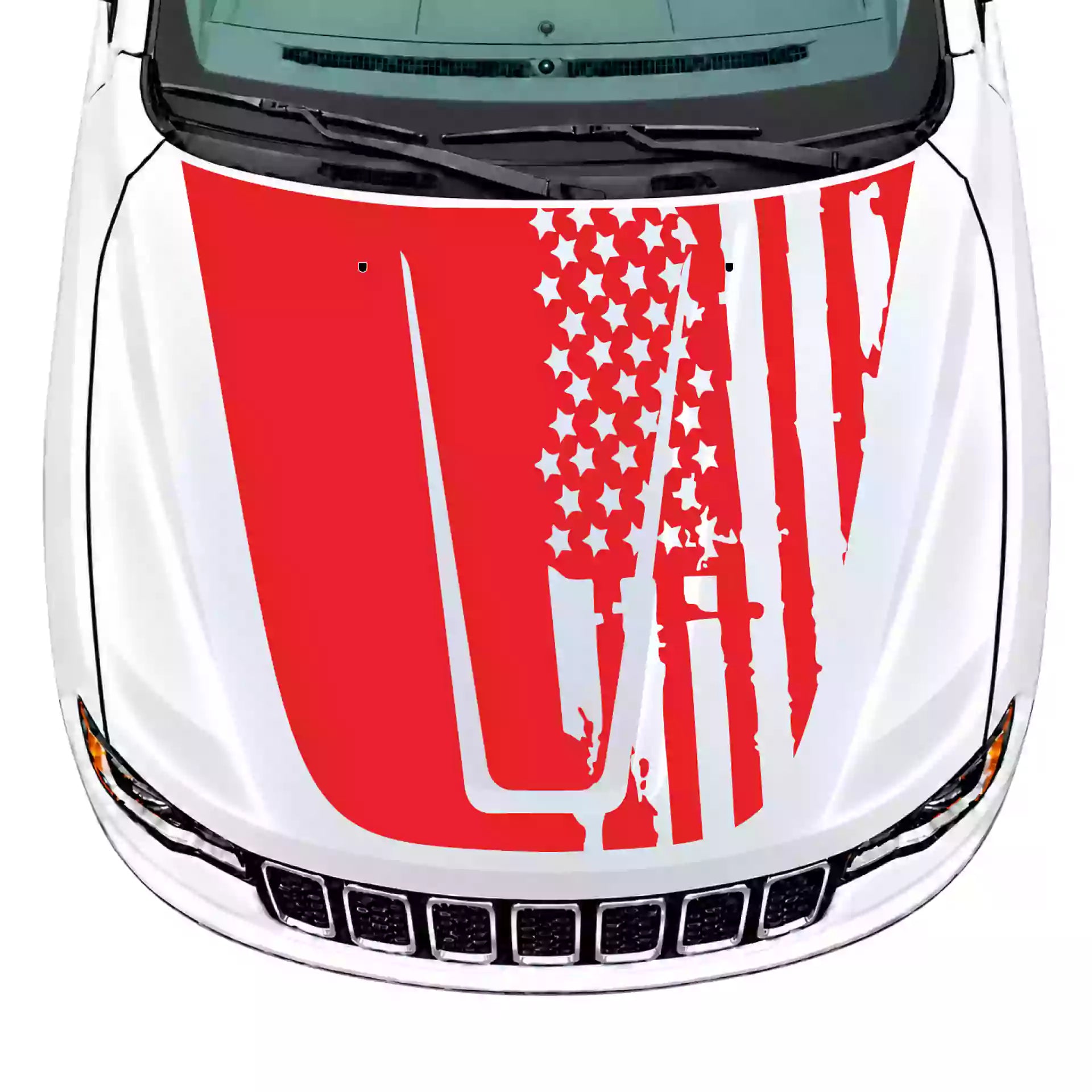 2014-2022 Jeep Grand Cherokee Shred American Flag Hood Decals Vinyl Graphics Kit Red