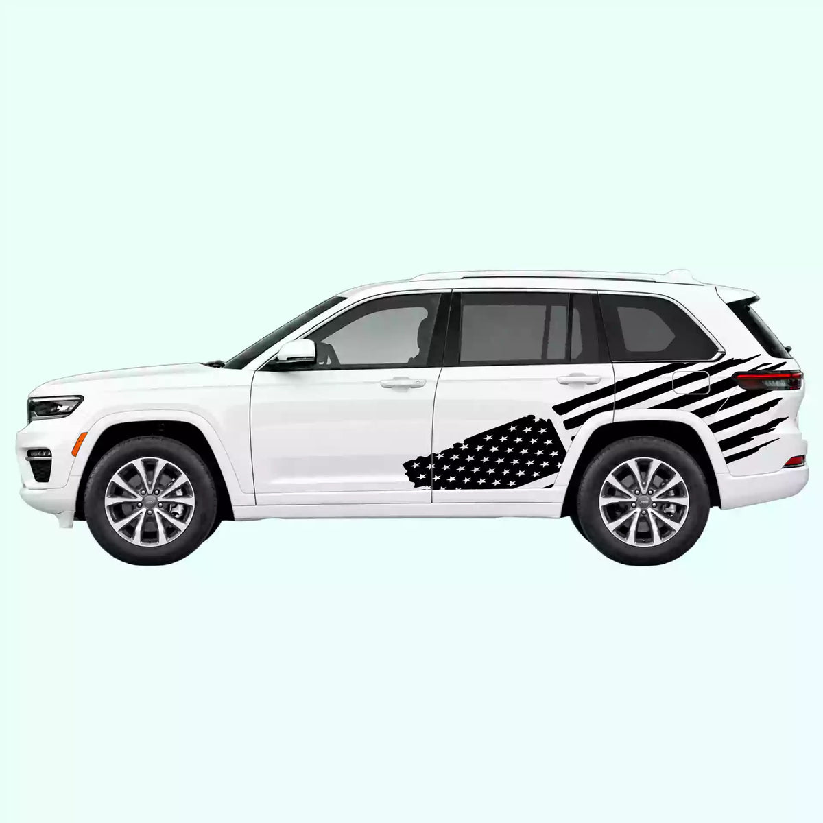 2022-present Jeep Grand Cherokee USA Flag Side Decals Vinyl Graphics Kit Black
