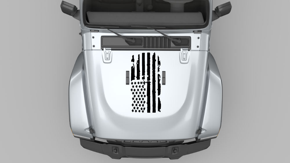 Liberty American flag hood decal graphic on Jeep Wrangler JL