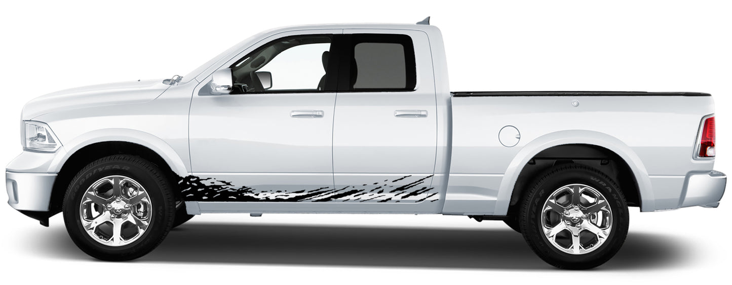 Dodge Ram Lower Mud Splash Side Decals (Pair) : Vinyl Graphics Kit Fits (2009-2018)