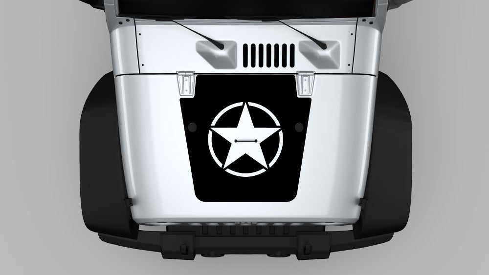 Military star hood decal graphics on Jeep Wrangler JK (black decal on white hood)