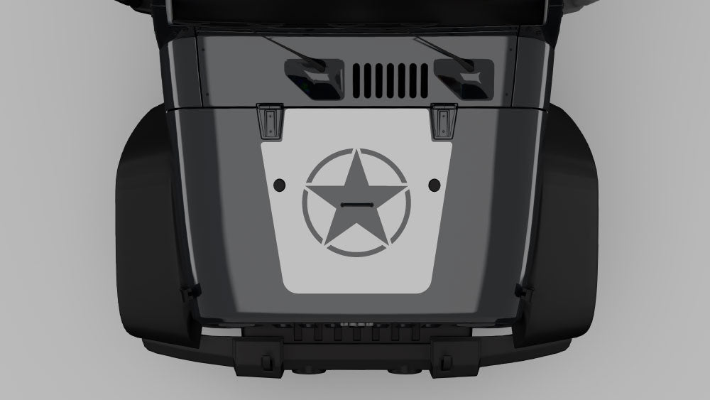 Gray military star hood decal graphics installed on Jeep Wrangler JK hood