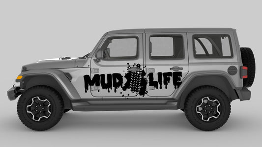 Black Mud Life Trail Edition Decals on gray Jeep Wrangler JL
