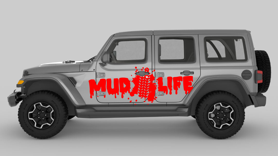 Red Mud Life Trail Edition Decals on gray Jeep Wrangler JL
