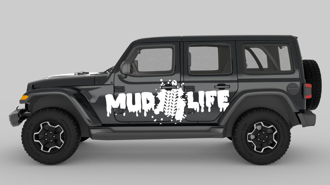 White Mud Life Trail Edition Decals on Black Jeep Wrangler JL
