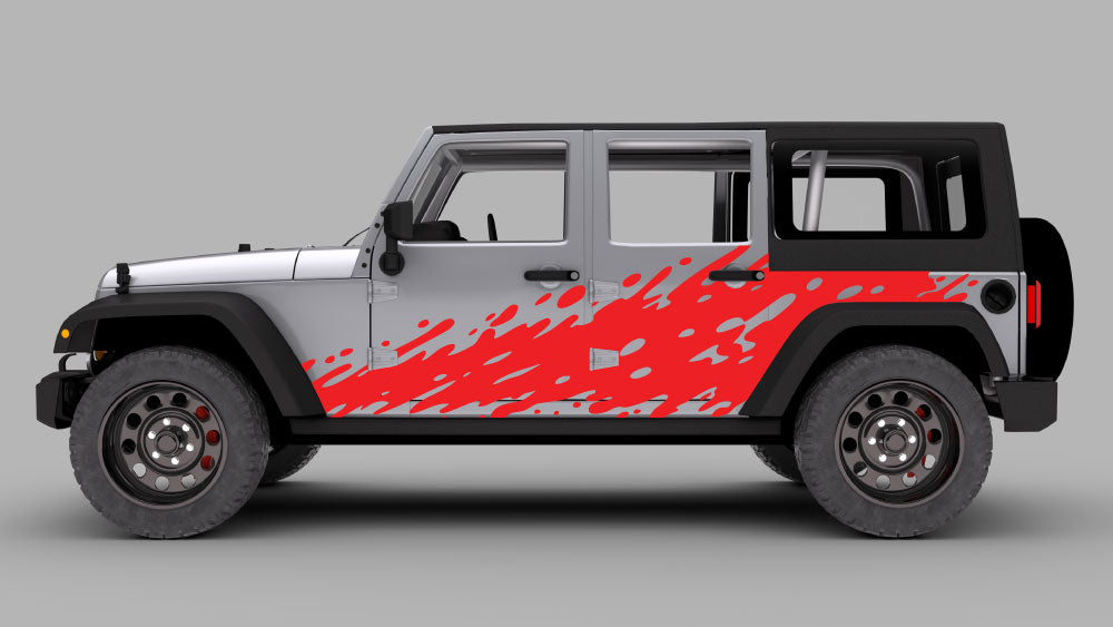 Jeep Wrangler JK JKU mud splash rocker side decal graphics in red