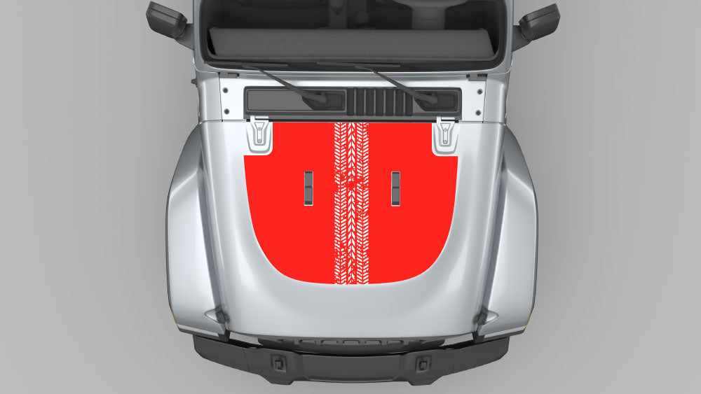 Off-road tire track hood decal style A with dual tread pattern for Jeep Wrangler JL