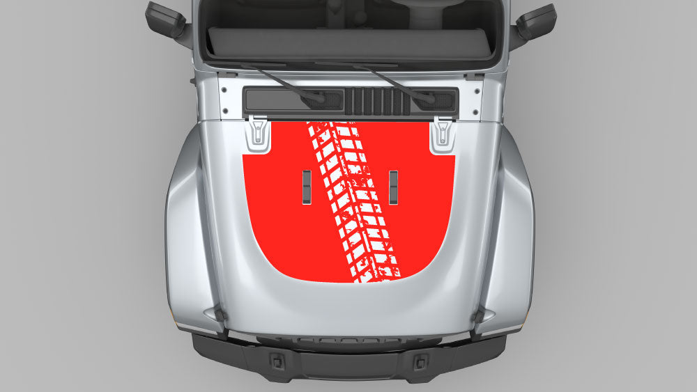 Off-road tire track hood decal style B with single tread pattern for Jeep Wrangler JL