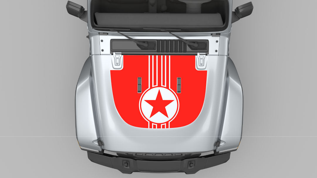 Patriot Star vertical stripe hood decal design option B for Jeep Wrangler JL in black vinyl