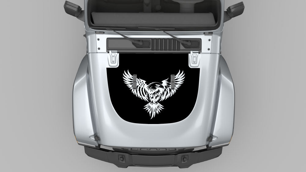 Phoenix rise hood decal graphic on Jeep Wrangler JL hood